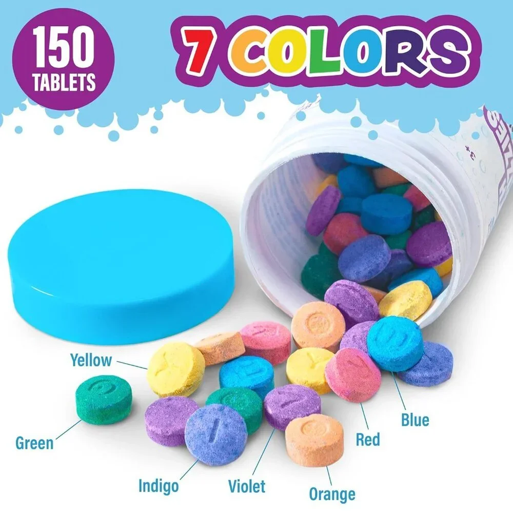 Bath Color Tablets for Kids, 150 Count | Nontoxic & Fragrance-Free | Fizzy & Viv